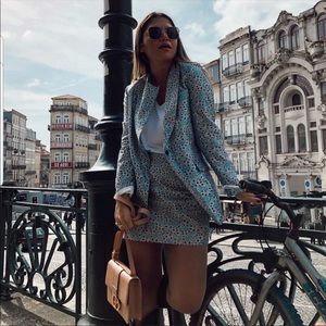 Zara 2 pcs floral print blazer + skirt